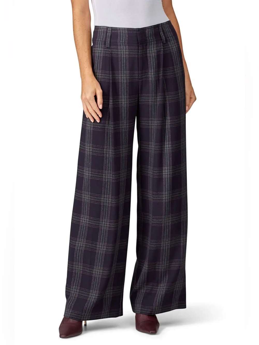 Vince Navy Blue Plaid Wide Leg High-Rise Trouser Pants In Marine Size 10